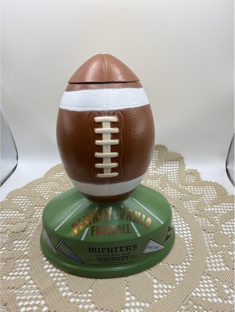 1979 Michter’s Pennsylvania Football Decanter Pot Still Sour Mash Whiskey Empty